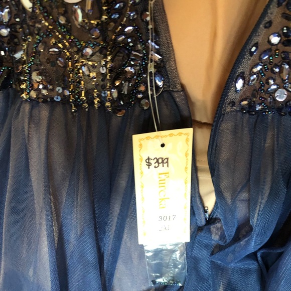 Formal full length sheer midnight blue jeweled - Picture 5 of 5